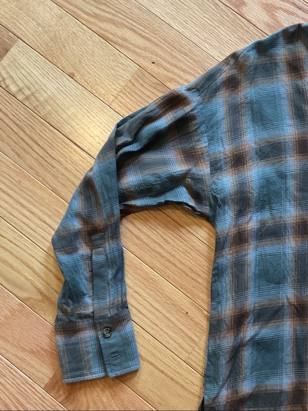 Anthropologie Paper Label Plaid Button-Up Shirt Teal Brown NWOT medium hi Lo - Picture 8 of 14